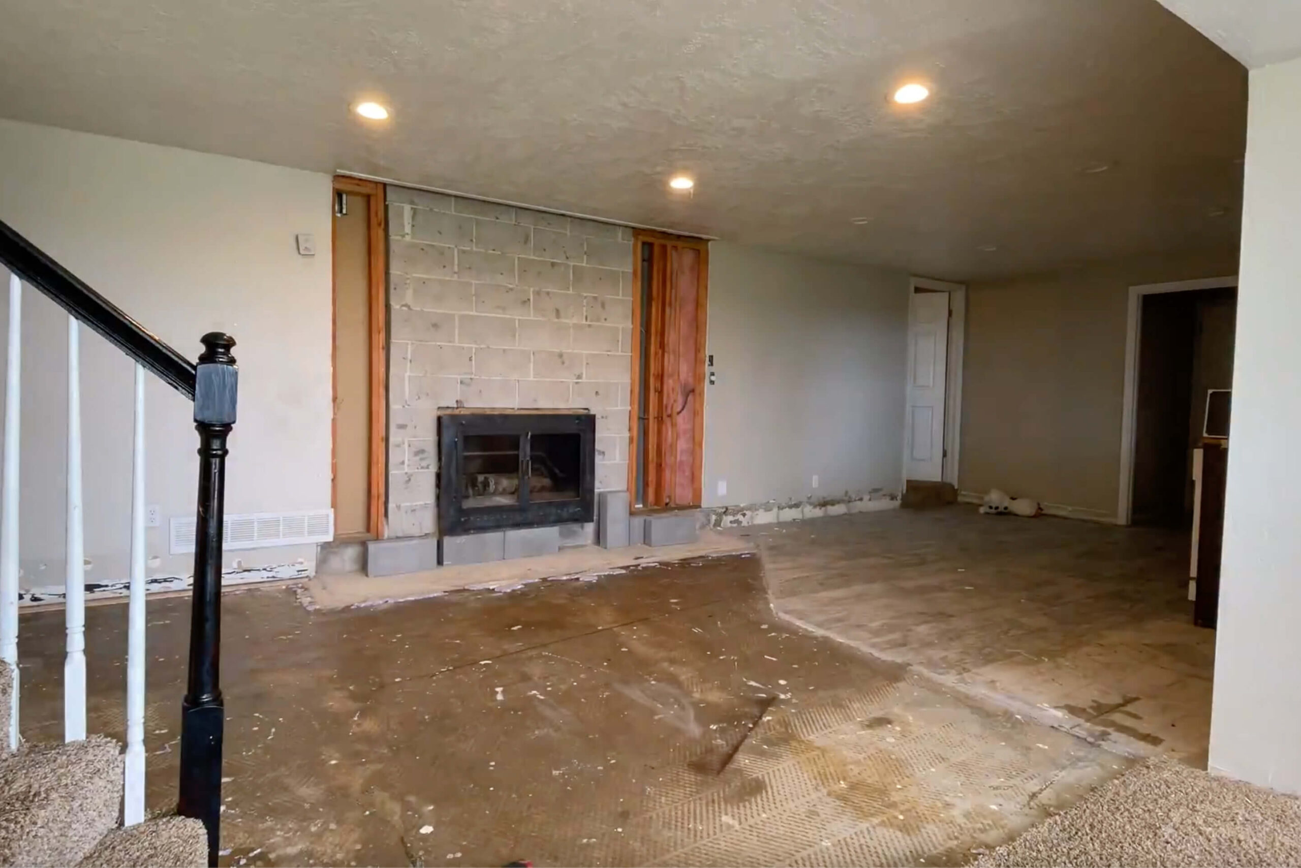 Bare concrete floor ready for laminate flooring.